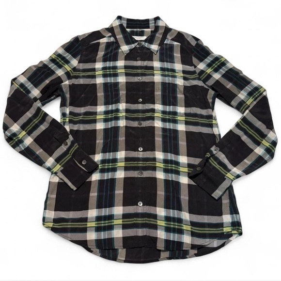 Equipment Tops - Equipment Femme Silk Plaid Button Up Shirt Sz S Lightweight Long Sleeve Blouse
